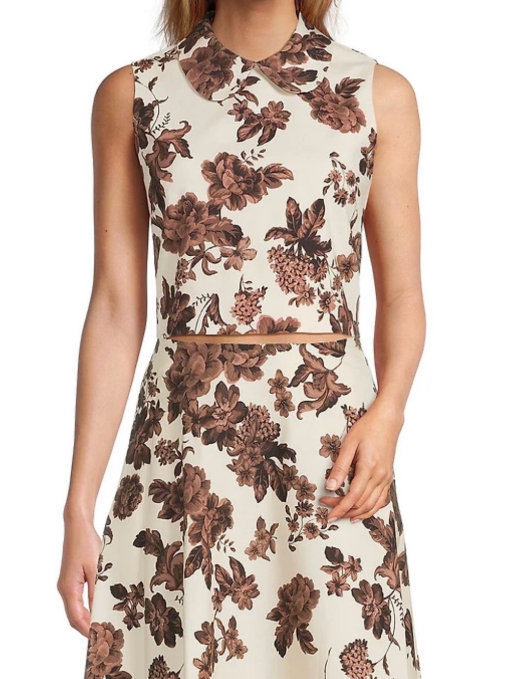ANTONIO MELANI Cream Floral Sleeveless Top with Brown Print - Picture 2 of 6